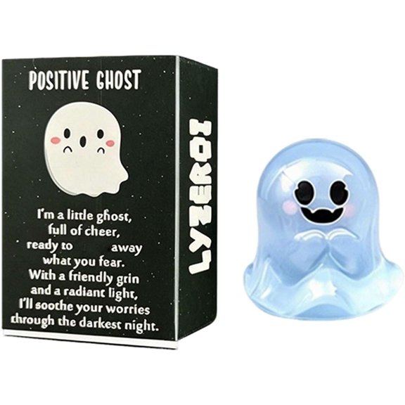Halloween Glow Ghost Figurines with Boxes Positive Cards Mini Ornament | Mini Glow Ghost Set, Positive Card Matchbox Gift, Desk Shelf Nightstand Decor, Halloween Party Favor