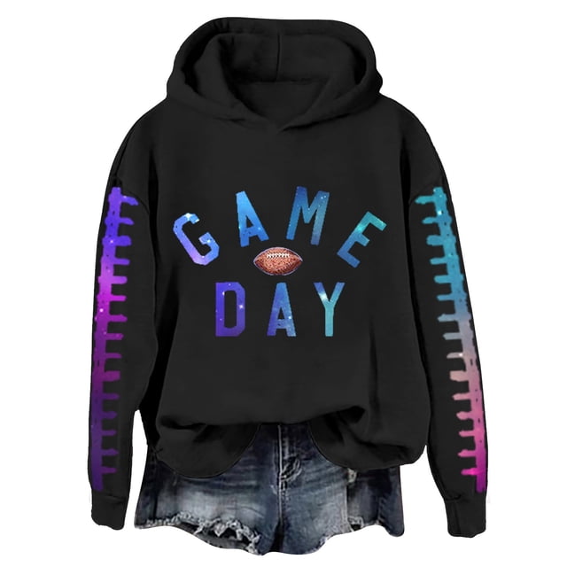 WZXFASHION Chandail en Molleton de Football pour Femmes Imprimé Graphique Dimanche Décontracté Manches Longues Col Rond 2025 Chandail d'Automne 50 % de Réduction Liquidation Chandail en Molleton à Fermeture Éclair