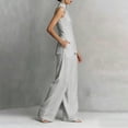 thumbnail image 4 of Evdexr Linen Sets For Women 2 Piece Stand Collar Sleeveless Top and Baggy Wide Leg Pants Set Trendy Casual Business Lounge Outfit Suits Gray XL, 4 of 6