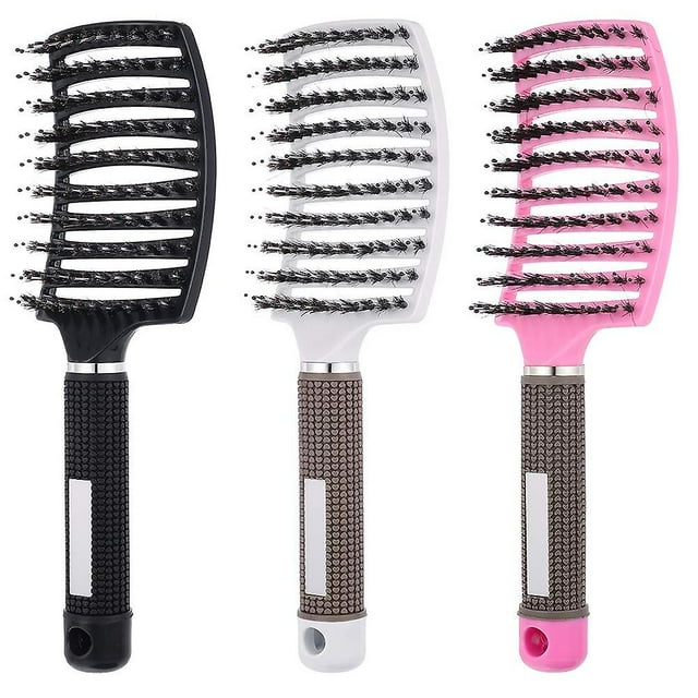 Peine para enredos vaciado - Peine curvo con cerdas de jabalí - Cepillo de peinado para el cabello
