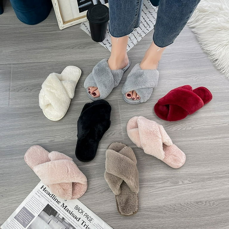 Homgreen Women s Woolen slippers at home cross toe outer wear