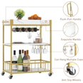 thumbnail image 3 of Bar Cart White Marble 3 Tiers Removable Storage Tray with Wine Rack & Wine Glasses Holder,Rolling Beverage Mobile Bar Serving Cart with Handle Wood and Gold Steels Home Kitchen Shelf for Party, 3 of 9