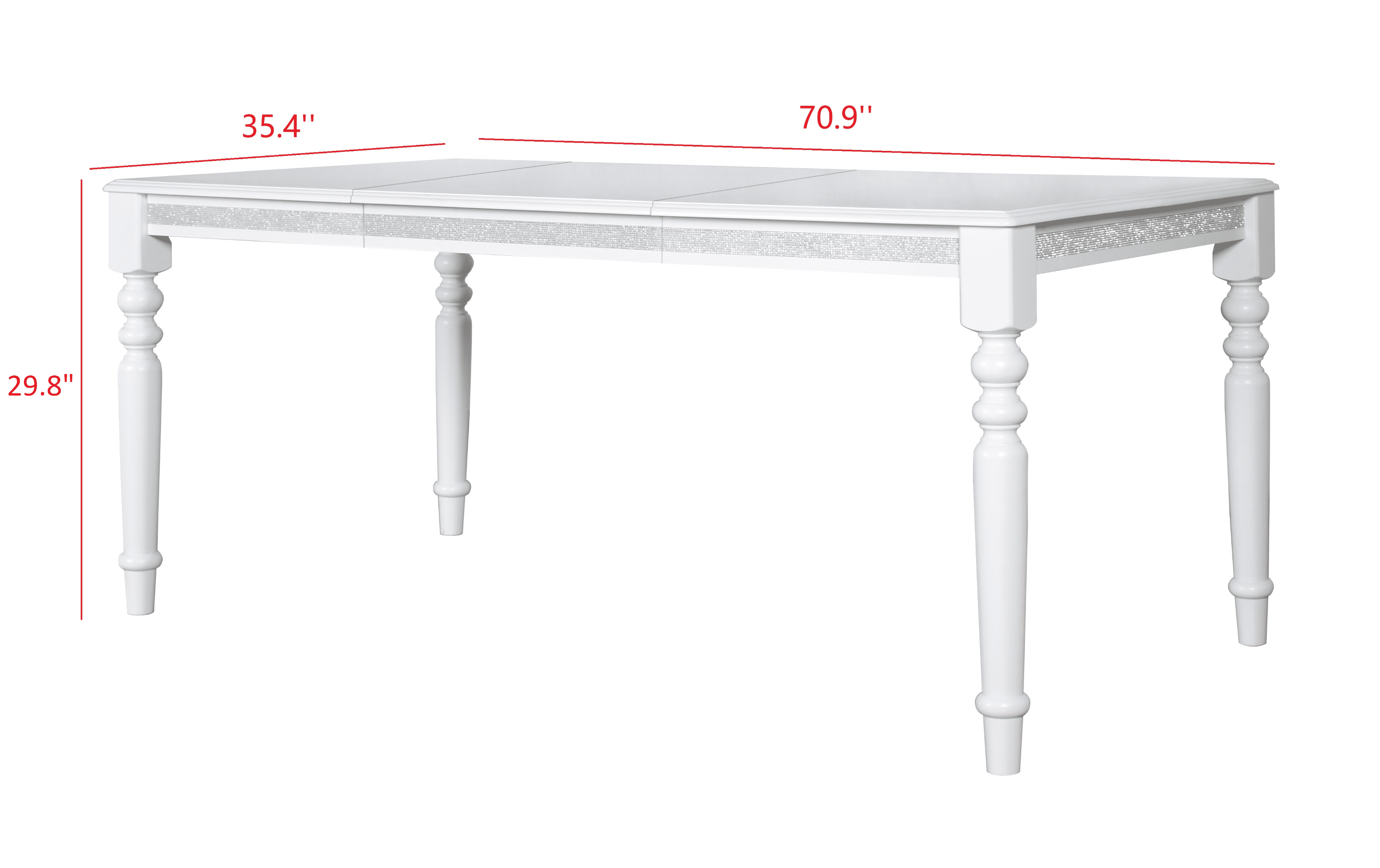 Home Design Reston Dining Table, White, Rectangular top, Turned legs, Rhinestone accents, Modern luxury design, Sturdy construction, Eye-catching centerpiece