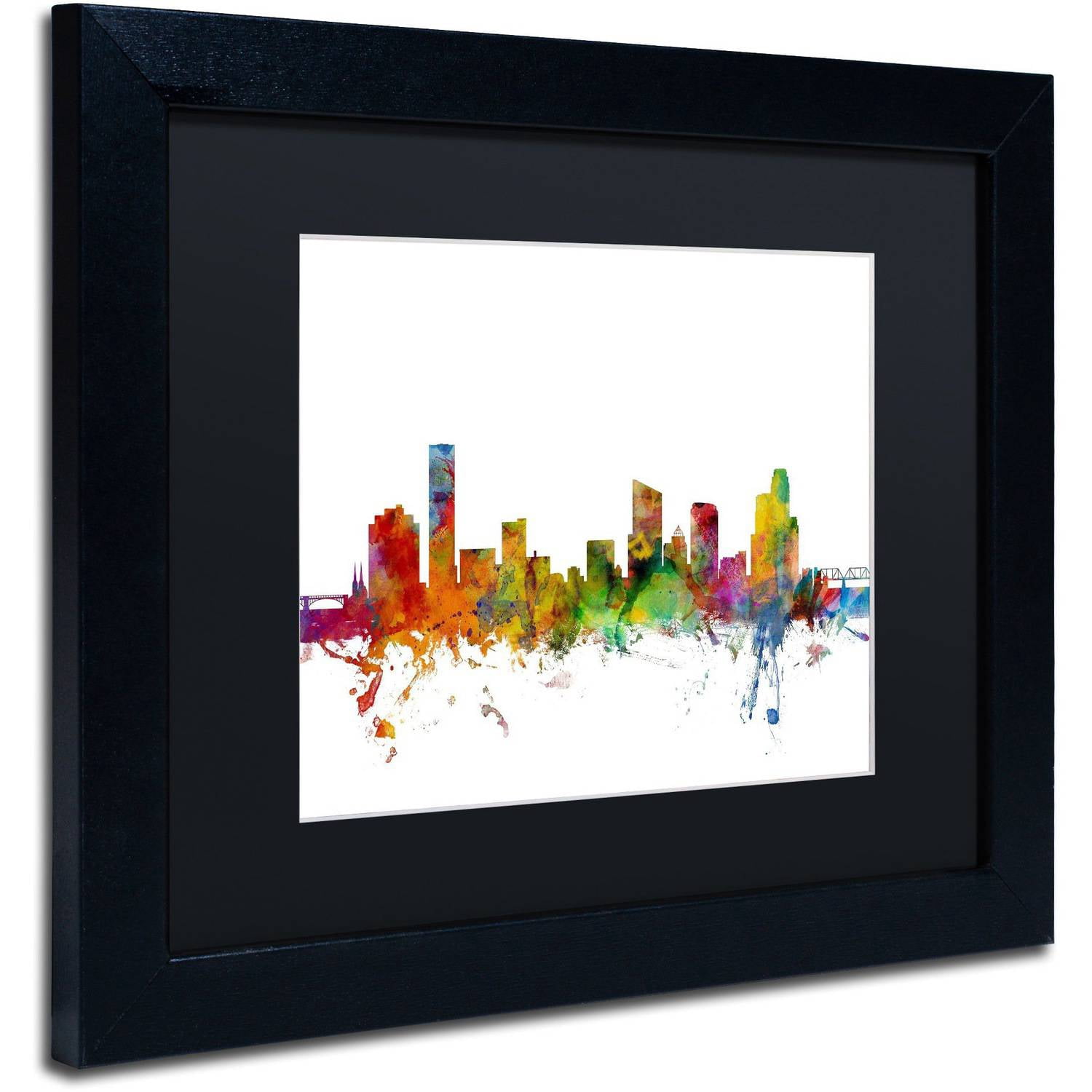 Trademark Fine Art 'Grand Rapids Michigan Skyline' Canvas Art by Michael Tompsett, Black Matte, Black Frame