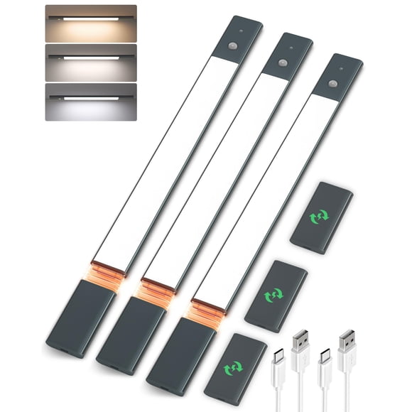 EZVALO Under Cabinet Lights with 3 Extra Batteries, 2200mAh Rechargeable Motion Sensor Light Indoor, 3 Color Temps, Dimmable Clos
