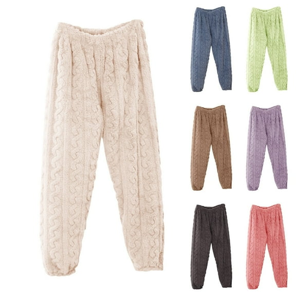 Antinious Womens Solid Casual Sleep Pants Fleece Warm Outer Pants,Women Home Trousers,Fall Pajamas Women Pants,L,