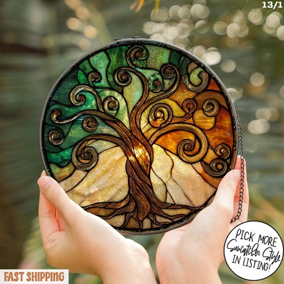 Celtic Tree of Life Glass Suncatcher, Family Tree Window Art, Mother's Day Decor, 6.3 in