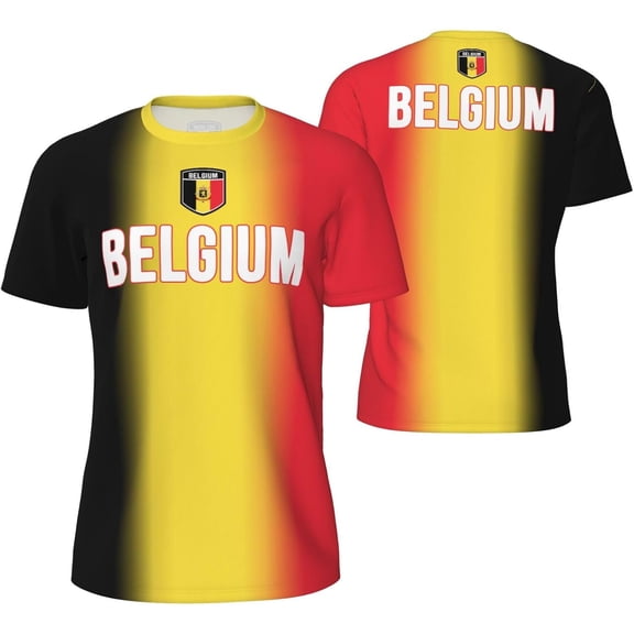 Belgium Flag Gradation T-Shirt Sports Jerseys for Running Soccer Tennis Fitness