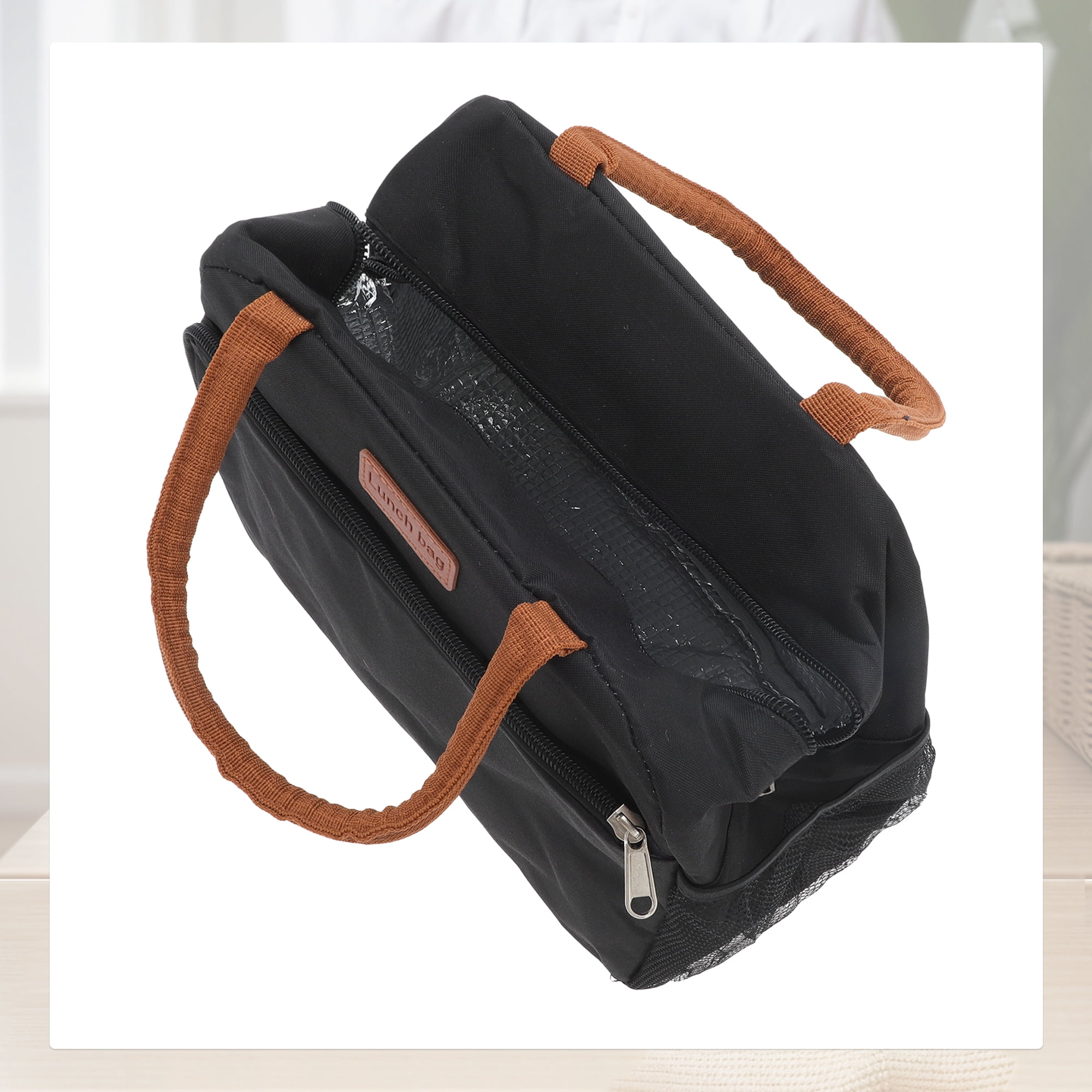 Unique Bargains Reusable Insulated Lunch Tote Bag Black Square Shape