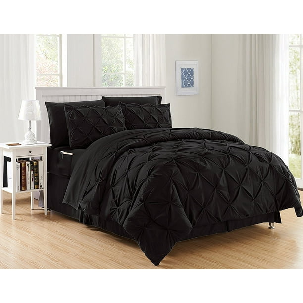 Silky Soft Pintuck Bed In A Bag 8 Piece Comforter Set Hypoallergenic Full Queen Black Com - Black Queen Bed In A Bag Silky Soft Pintuck Bed In A Bag 8 Piece Comforter Set Hypoallergenic Full Queen Black Com - Black Queen Bed In A Bag