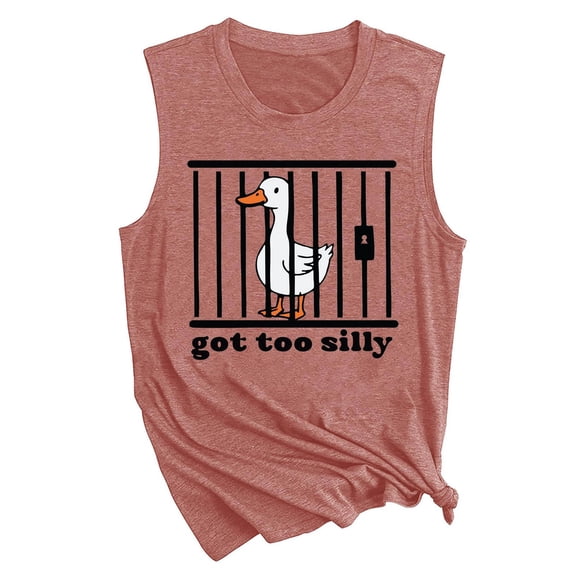 Trendfront Womens Funny Goose Graphic Tank Tops Crewneck Sleeveless Got Too Silly Letter Print Casual Summer Muscle Tee Tops