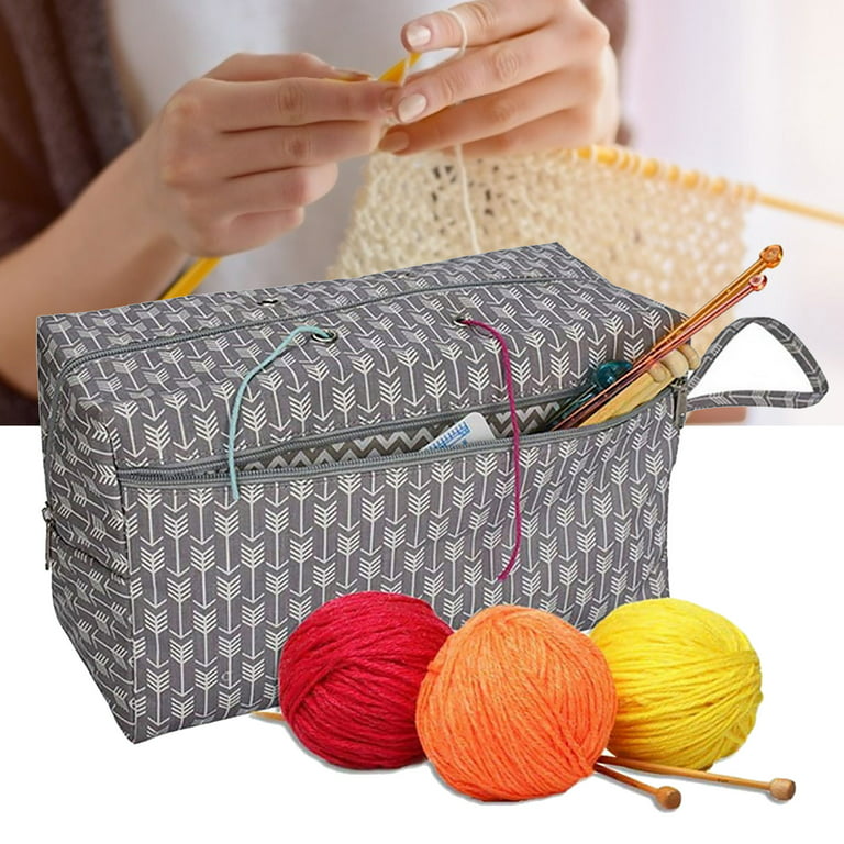PAVILIA Knitting Bag Crochet Organizer Bag, Yarn Storage Tote, Knitting  Accessories Supplies, Yarn Holder For Knitting With Grommets, Needles Hooks  Essentials, Crochet Project Case (Chevron Gray) 
