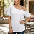 thumbnail image 4 of Women's Short Sleeve Tunic Tops One Shoulder Tops Sexy Cold Shoulder Shirts Summer Short Sleeve T-Shirts Vacation Loose Casual Tees, 4 of 6