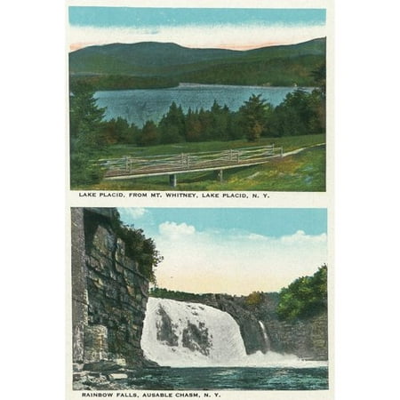 New York View of Lake from Mt Whitney, Rainbow Falls, Ausable Chasm Collectible Art Print Wall Decor Travel Poster, Available in Multiple Sizes