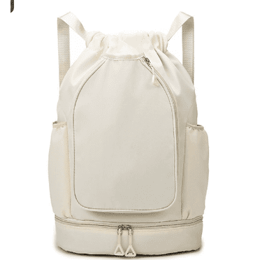 White Oxford Cloth Sports Gym Backpack, Lightweight Travel Backpack with Shoe Compartment, Dry Wet Separation Layer, Tennis Pickleball Backpack for Men and Women