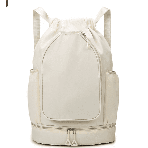 White Oxford Cloth Sports Gym Backpack, Lightweight Travel Backpack with Shoe Compartment, Dry Wet Separation Layer, Tennis Pickleball Backpack for Men and Women