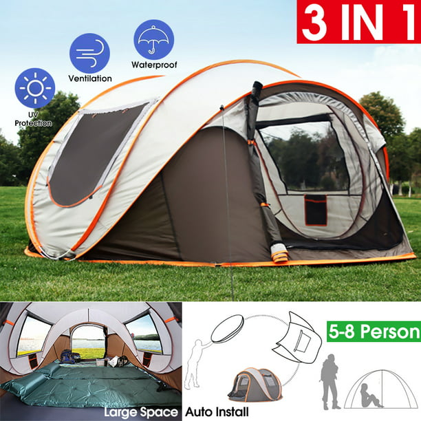 [3 IN 1,For 3-4/5-8 Person] Auto Setup Camping Tent Automatic Waterproof Moisture Proof UV Resistance Sun Shelters Tent with Carrying Bag For Outdoor Sports Hiking Travel Beach
