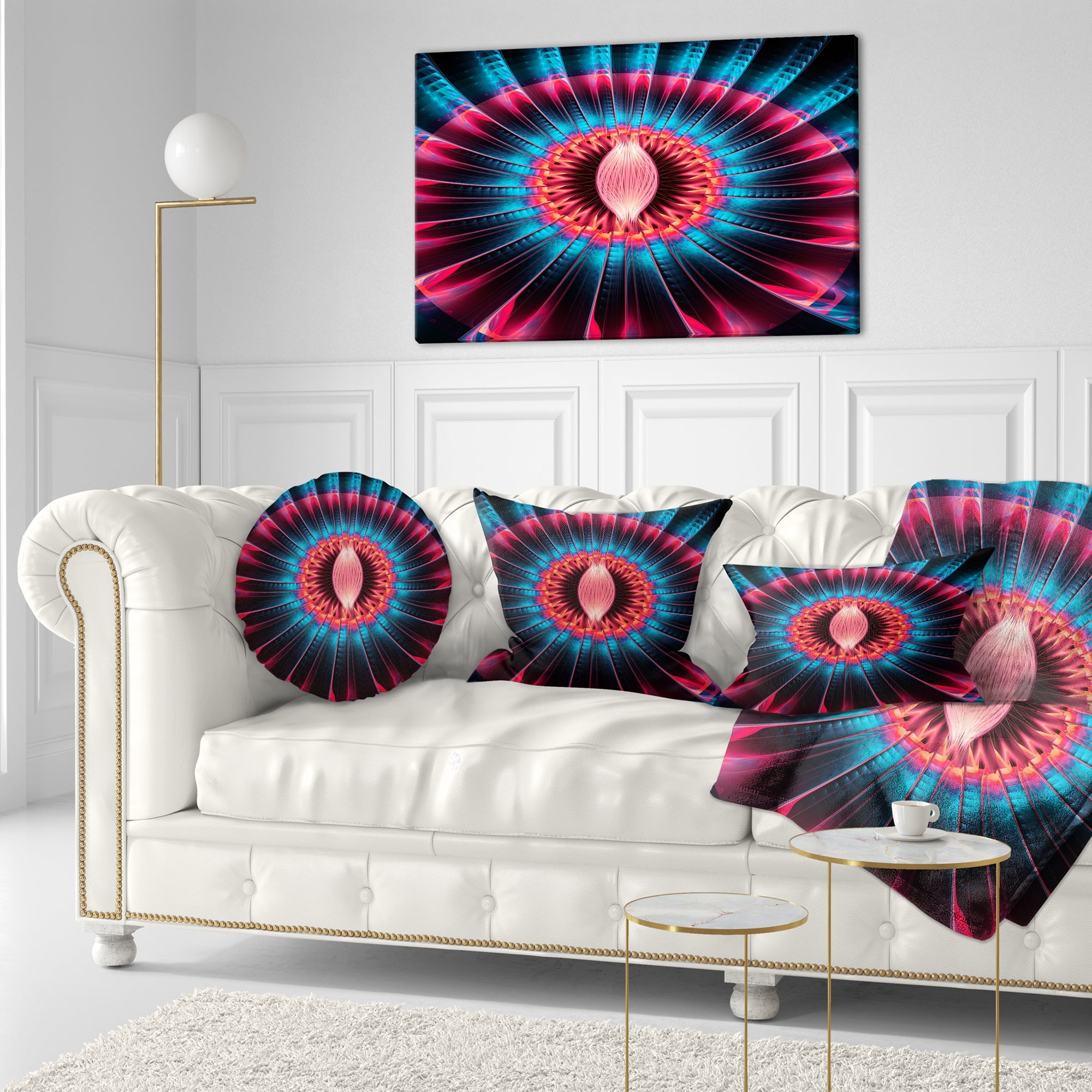 Designart Abstract Colorful Fractal Flower - Floral Throw Pillow - 12x20