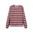 thumbnail image 3 of Otntypg Womens Casual Striped Sweatshirts Lightweight Fall Long Sleeve Basic Crewneck Pullover Tops Loose Basic Athletic Workout T-Shirts Hot Pink L, 3 of 5