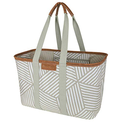CleverMade 30L SnapBasket Luxe - Sac de Courses Réutilisable Pliable Durable - Grand Sac Structuré Robuste, Taupe Géométrique