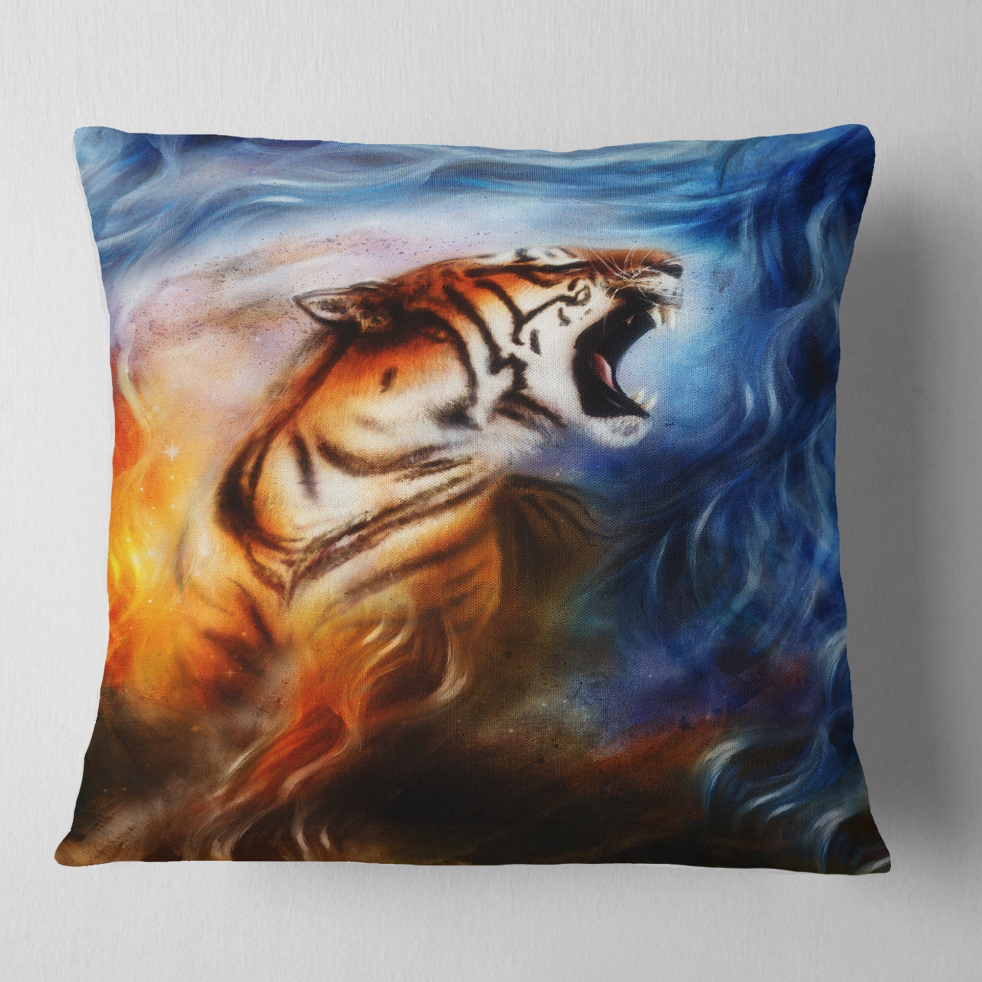 Designart Gentle Tiger Portrait Collage - Animal Throw Pillow - 16x16