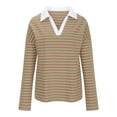 thumbnail image 3 of Penkiiy Womens Striped Oversized Sweatshirt Color Block V Neck Long Sleeve Shirt 2024 Fall Pullover Tops Y2K Clothes S Khaki, 3 of 6