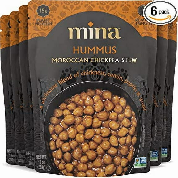 Mina Moroccan Chickpeas - 10 oz, 6 Pack, Gluten Free Vegan, Ready to Eat Meals