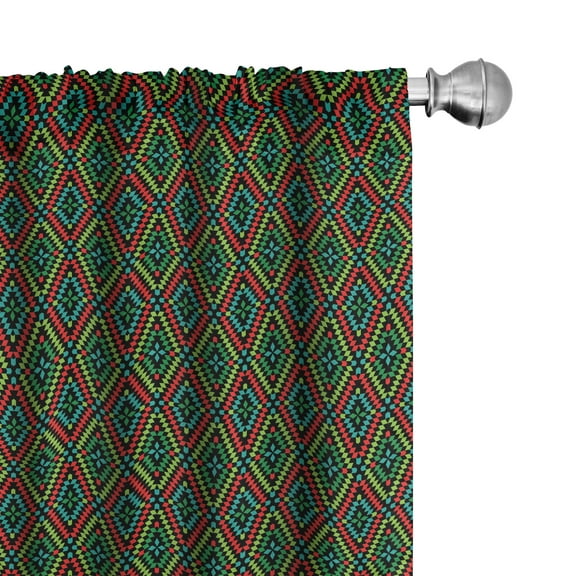 Ambesonne Afghan Curtains, Colorful Rhombus Folk Shapes, Pair of 28"x84", Multicolor