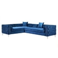 thumbnail image 2 of Inspired Home Sania Velvet Corner Sectional Sofa 120" Left Facing Button Tufted Nailhead Trim, Navy Blue, 2 of 9