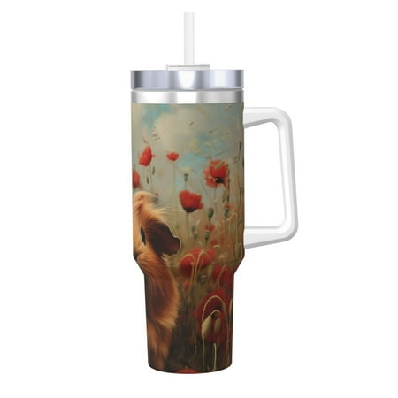 

Logiee Rose Cute Guinea Pig Print 40OZ Ice Bully Cup with Handle and Straw Double Wall Stainless Steel Tumbler Travel Coffee Cup with Lid Summer Insulation and Cooling Cup