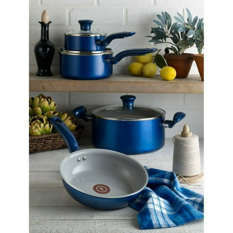 T-fal 12pc Ceramic Cookware Set Blue 