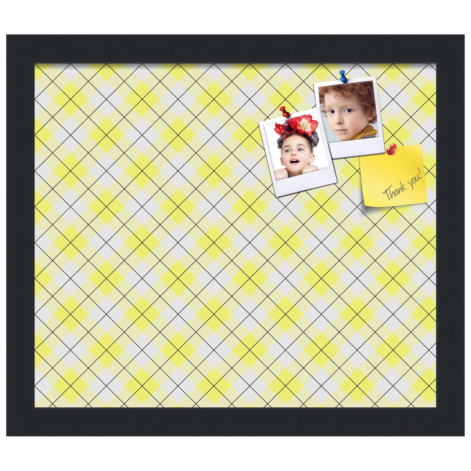 PinPix ArtToFrames 12x10 Custom Cork Bulletin Board Argyle Bright Yellow   Poster Board Has a Fabric Style Canvas Finish, Framed in Satin Black (PinPix-647)