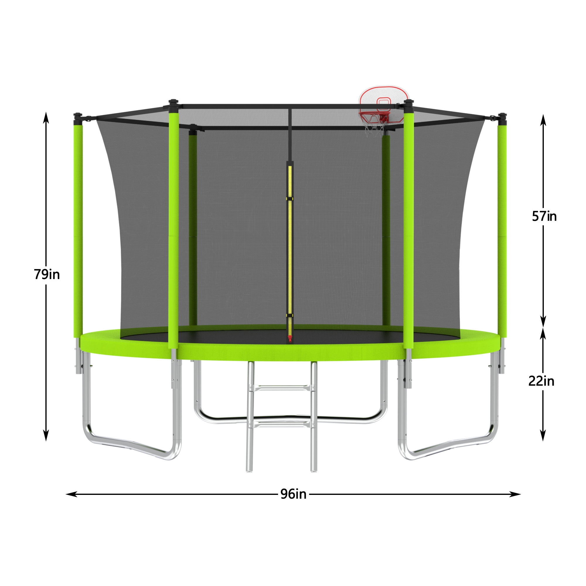 Alvantor 8Ft Kids Trampoline Round Trampolines with Basketball Hoop & Enclosure Net, Age 3-10 Green