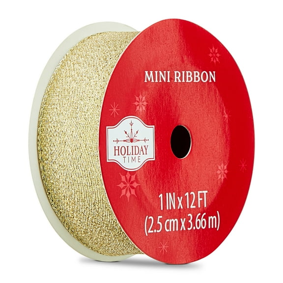 Metallic Gold Mini Christmas Ribbon, 1" x 12', by Holiday Time