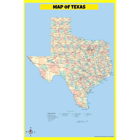 Texas Map Poster - Laminated Wall Map - Style A - 18x24 - Ideal for Classrooms and Homes – Features Bright Colors and Vivid Imagery