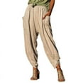 thumbnail image 2 of MIUOWANP Women's Cotton And Linen Pants with Pockets Solid Color Elastic Waisted Split Cuffed Wide Leg Trousers Size XXXL(14)Khaki, 2 of 8