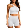 thumbnail image 2 of VBVC Women's One Shoulder Ribbed 2 Piece Workout Short Sets , Ladies' High Waist Yoga Matching Outfits , Sport Gym Athletic Activewear Sets For Women,White,Free Size, 2 of 7