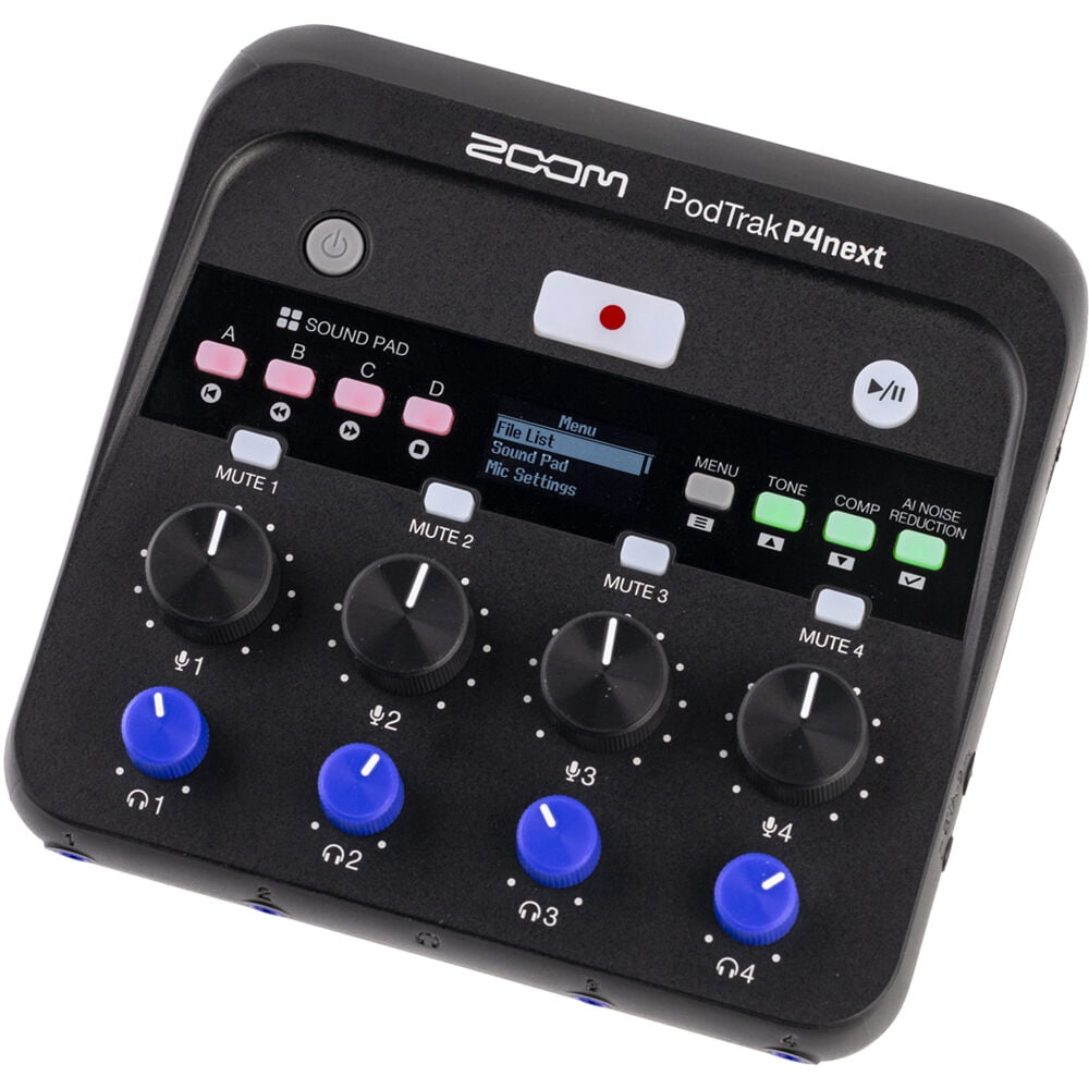 Zoom PodTrak P4next Portable Multitrack Podcast Recorder, 4 XLR Inputs +70 dB Gain, AI Noise Reduction, 48 kHz/24-Bit Recording Bundle with ZDM-1 Podcast Mic Pack, Podcast Microphone, ZHP-1 Headphone