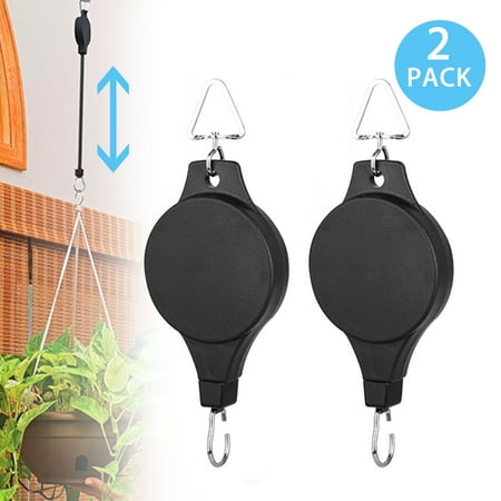 EEEkit 2/1 Pack Retractable Plant Pulley Adjustable Hanging Flower Basket Hook Hanger for Garden Baskets Pots and Birds Feeder Hanging Basket Indoor Outdoor Decoration,High Up and Pull Down (Best Outdoor Hanging Plants)