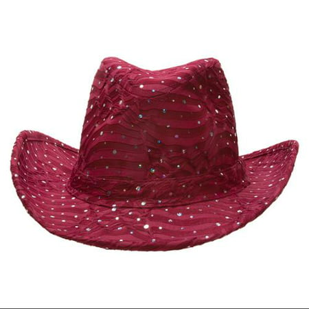 Glitter Sequin Trim Cowboy Hat - Wine Red - Walmart.com