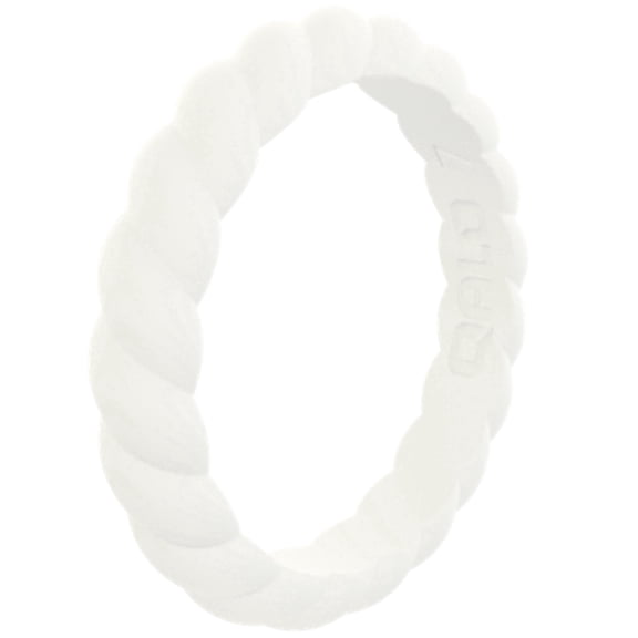 QALO Women's Stackable Rubber Silicone Ring - White Twist Silicone Ring Size 08