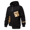 thumbnail image 2 of Fesfesfes Hoodie Tops for Men Men Casual Patchwork Pullover Metal Style Pocket Dark Tie Half-Zip Long Sleeve Irregular Hem Hooded Sweatshirt Blouse, 2 of 9