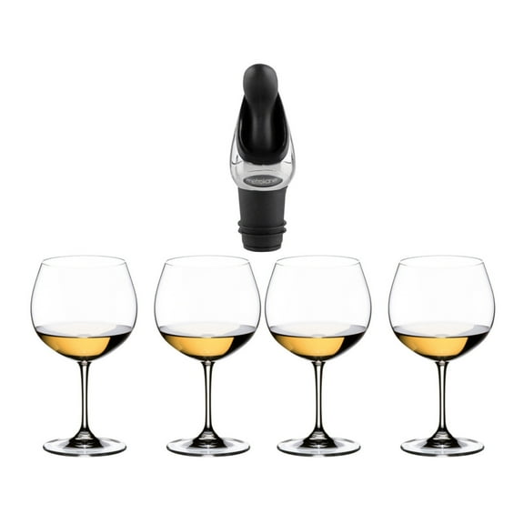 Riedel Vinum Oaked Chardonnay/ Montrachet Glass (4-Pack) with Wine Pourer