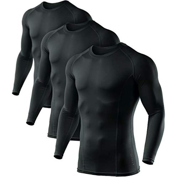 ATHLIO Men's UPF 50+ Long Sleeve Compression Shirts, Water Sports Rash Guard Base Layer, Athletic Workout Shirt, 3pack Black/Black/Black, XX-Large