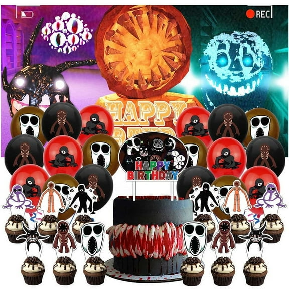 Doors Figure Party Decorations Set Kit Balloons Birthday Decor Cake Topper Fans Banner Backdrop