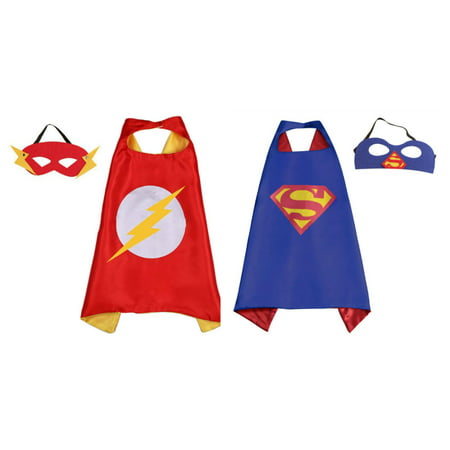 Flash & Superman Costumes - 2 Capes, 2 Masks with Gift Box by Superheroes