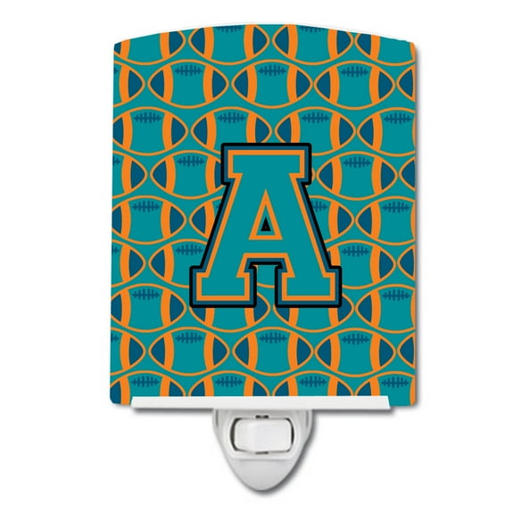 Letter A Football Aqua Orange and Marine Blue Ceramic Night Light