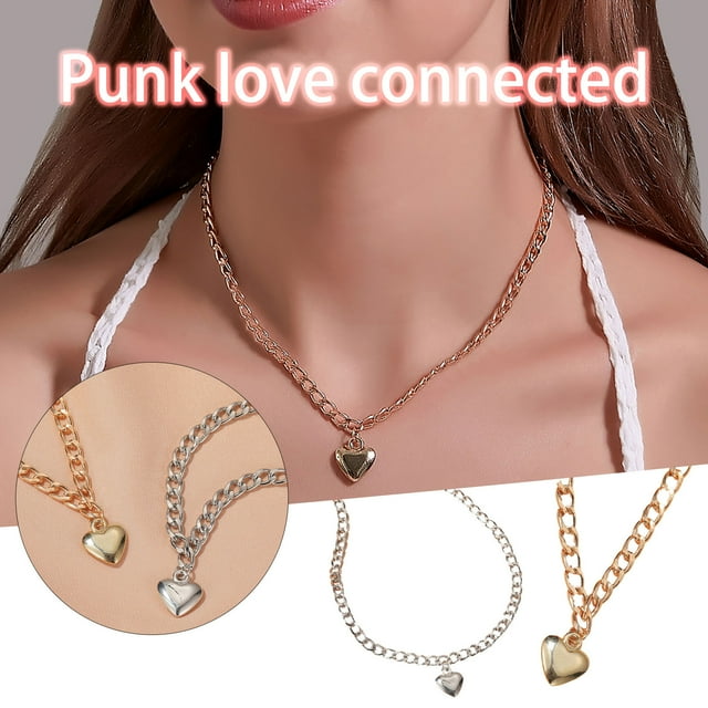 Xihbxyly Collar Estilo Punk, Diseño de Cadena Gruesa para Clavícula, Colgante de Corazón, Accesorio de Moda para Mujer, Regalo Perfecto para Enamorados, Aniversario, San Valentín, Material de Aleació