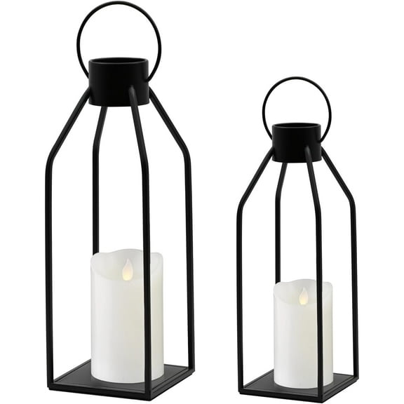 Black Metal Candle Lanterns 2pcs,Decorative Candle Lanterns for Living Room or Dining/Coffee Table, Rustic Decor