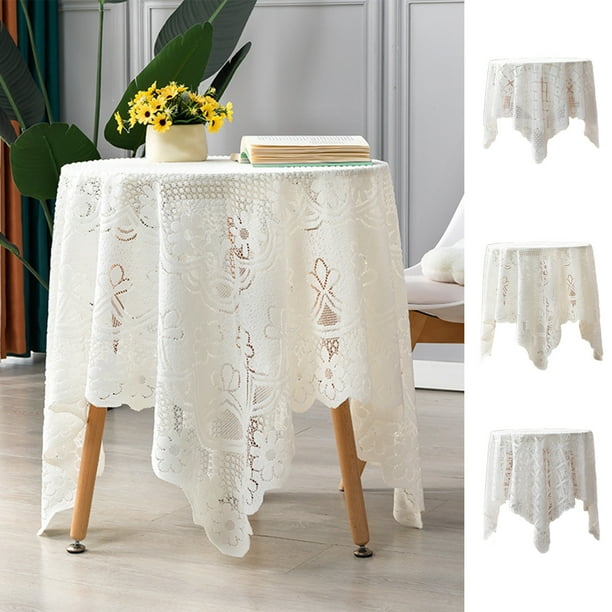 Mantel de Encaje Blanco de 60 X 60 Cm | Mantel de Poliéster para Mesa de Comedor, Ideal para Bodas y Decoración Del Hogar | Funda de Sofá y Decoración de Mesa con Un Toque Acogedor